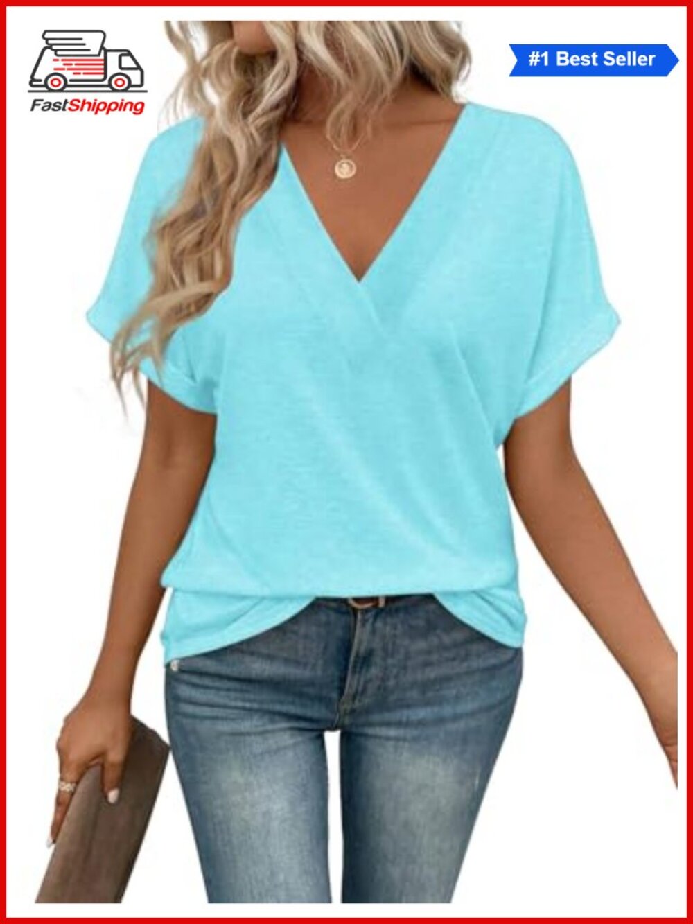 Womens V Neck Short Sleeve T Shirt Cotton Spandex Loose Fit Casual Summer Top